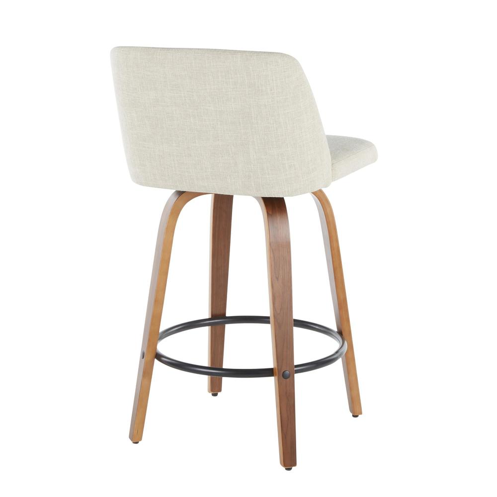 Walnut Wood, Cream Fabric, Black Metal Toriano Counter Stool - Set of 2. Picture 4