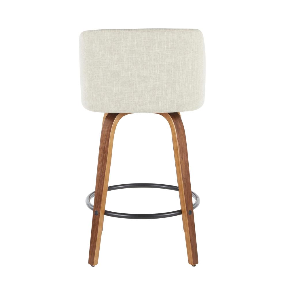 Walnut Wood, Cream Fabric, Black Metal Toriano Counter Stool - Set of 2. Picture 5