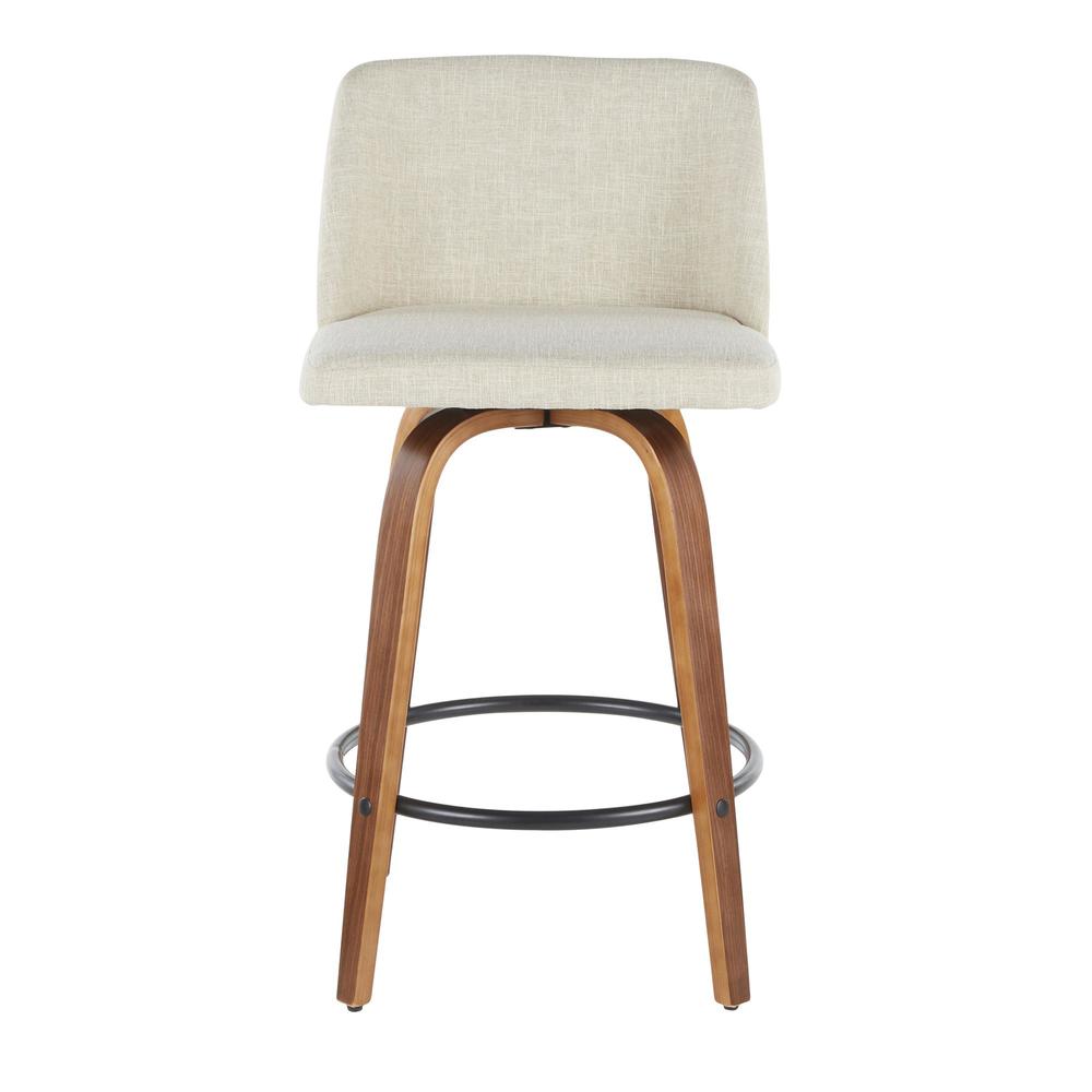 Walnut Wood, Cream Fabric, Black Metal Toriano Counter Stool - Set of 2. Picture 6