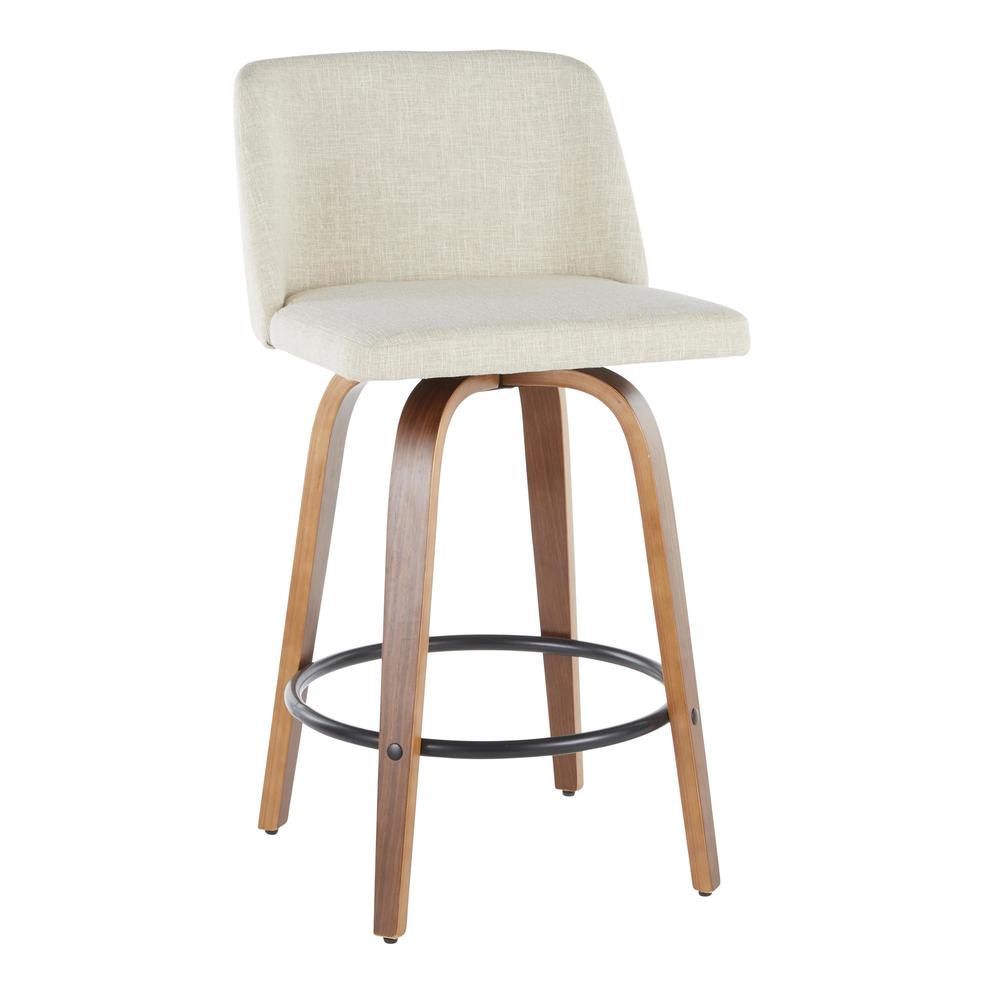 Walnut Wood, Cream Fabric, Black Metal Toriano Counter Stool - Set of 2. Picture 2