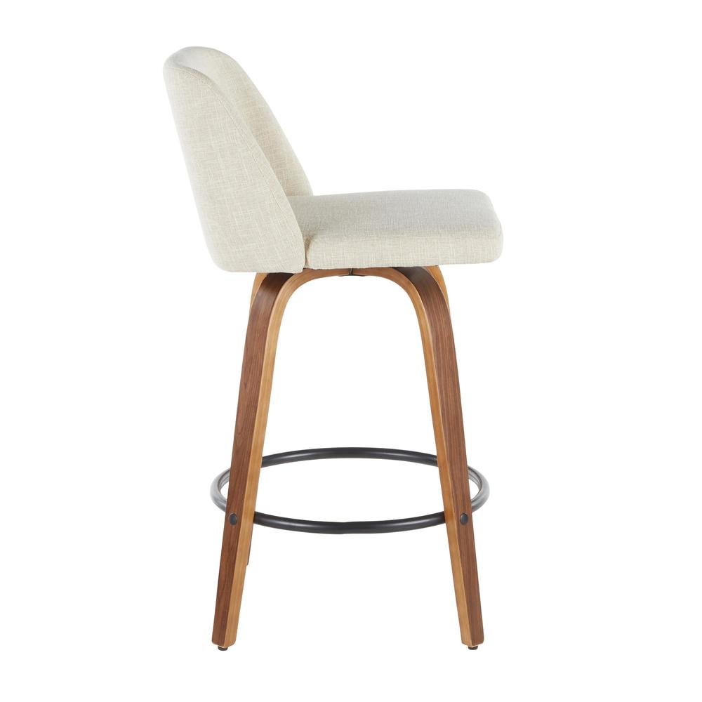 Walnut Wood, Cream Fabric, Black Metal Toriano Counter Stool - Set of 2. Picture 3