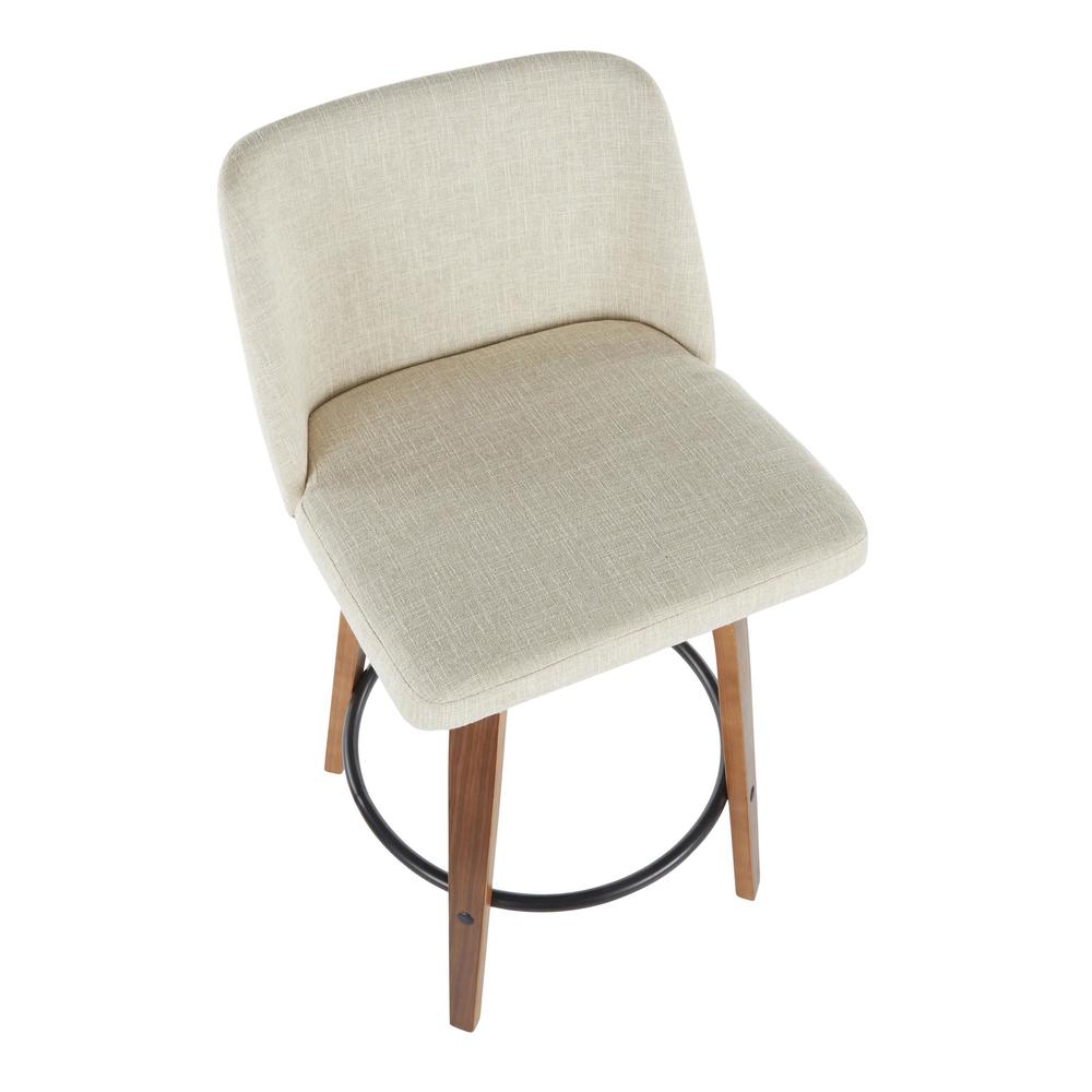 Walnut Wood, Cream Fabric, Black Metal Toriano Counter Stool - Set of 2. Picture 7