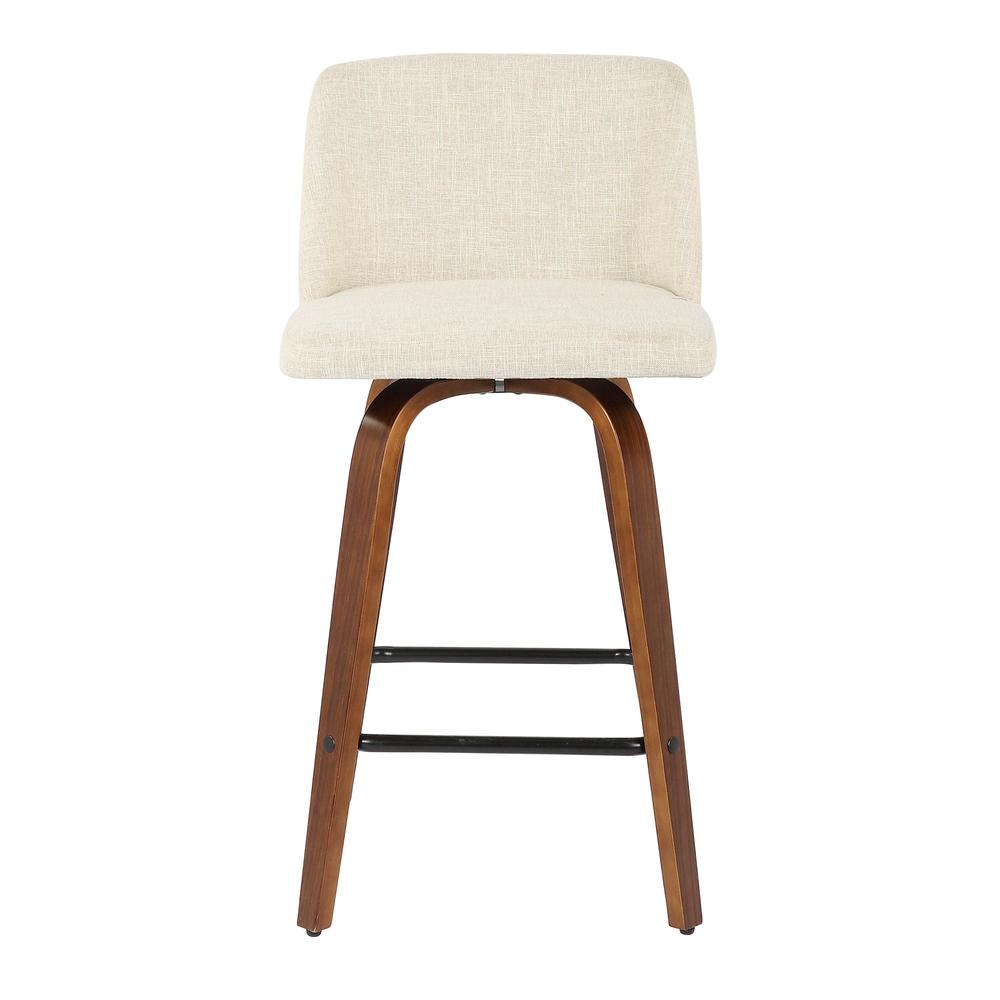 Walnut Wood, Cream Fabric, Black Metal Toriano Counter Stool - Set of 2. Picture 6