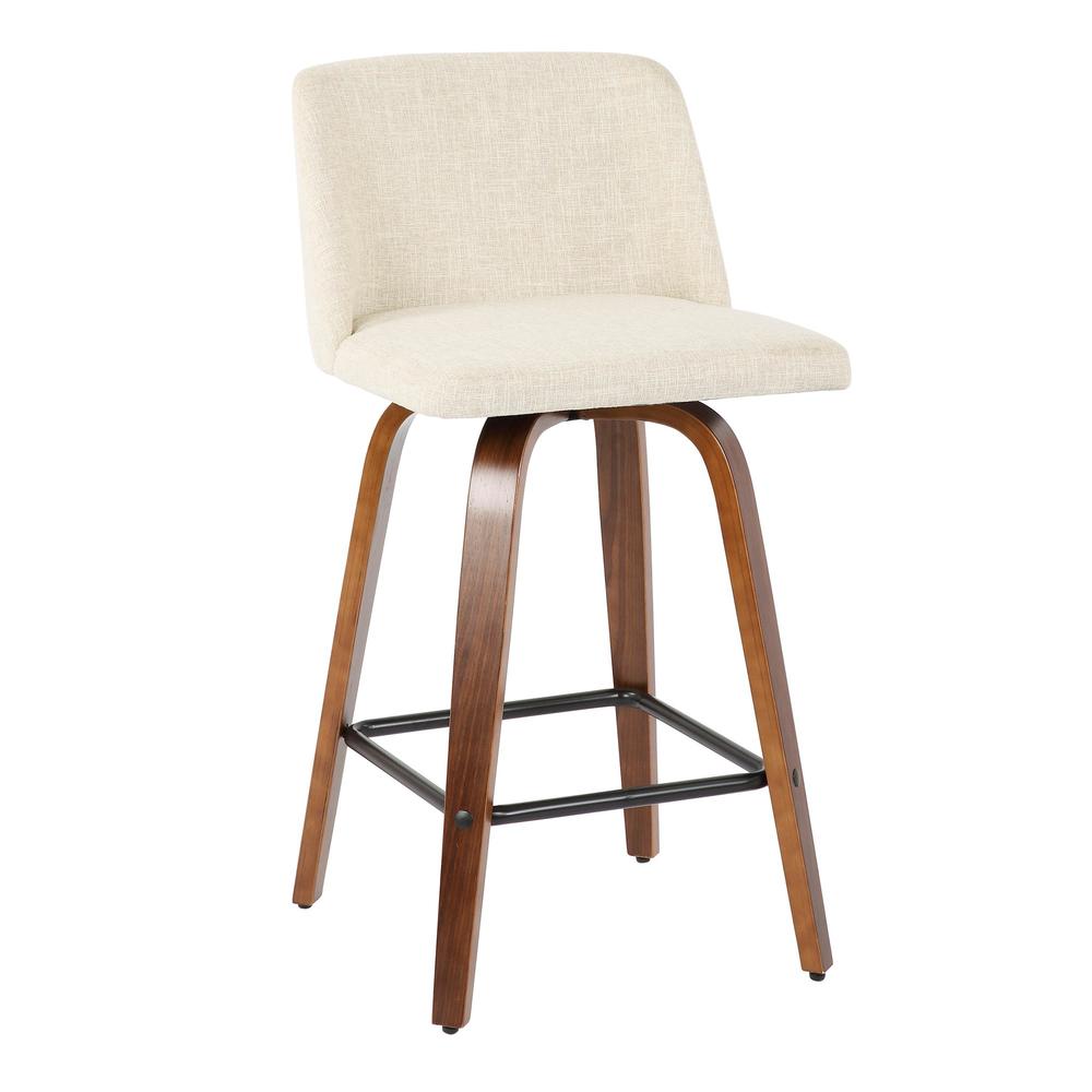 Walnut Wood, Cream Fabric, Black Metal Toriano Counter Stool - Set of 2. Picture 2