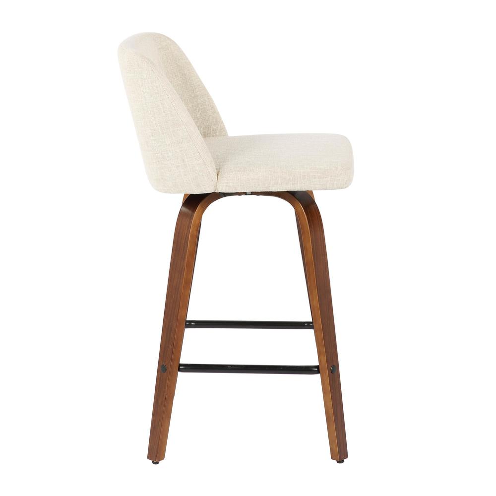 Walnut Wood, Cream Fabric, Black Metal Toriano Counter Stool - Set of 2. Picture 3