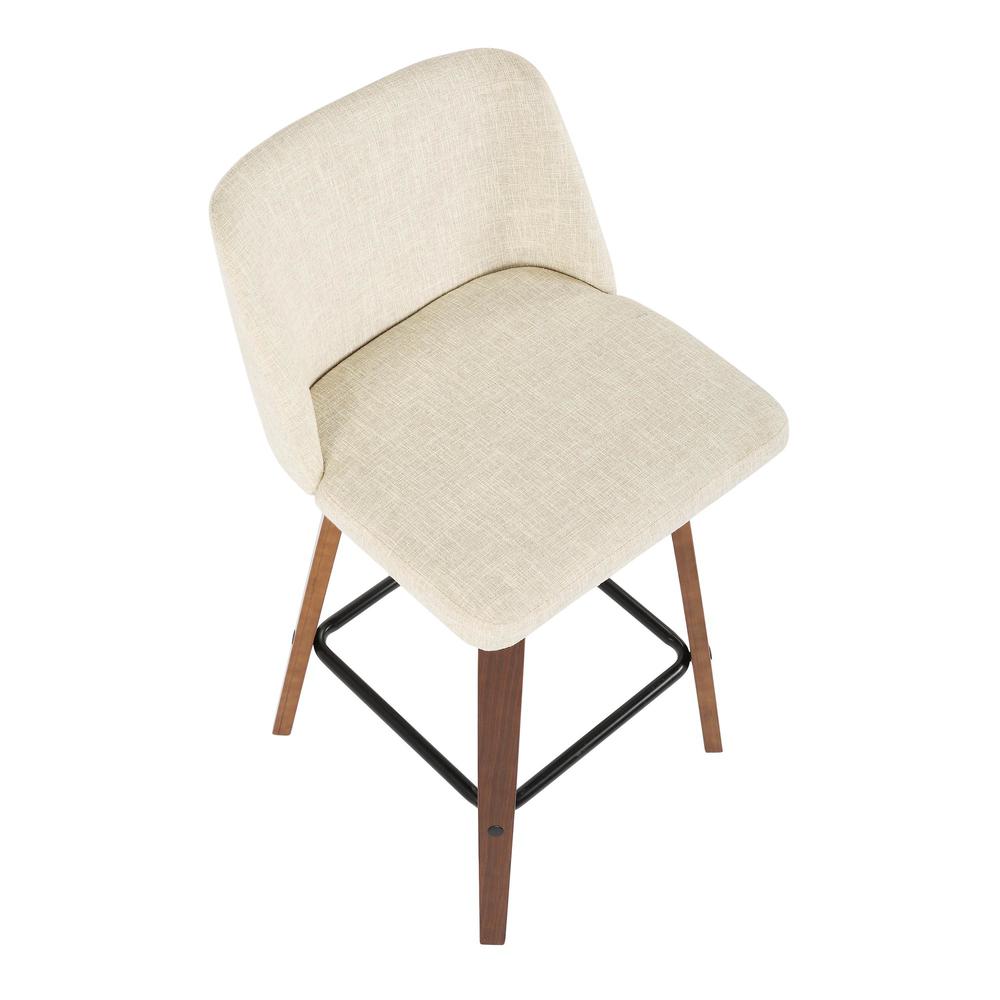 Walnut Wood, Cream Fabric, Black Metal Toriano Counter Stool - Set of 2. Picture 7