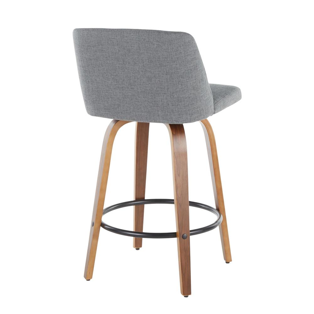 Walnut Wood, Grey Fabric, Black Metal Toriano Counter Stool - Set of 2. Picture 4