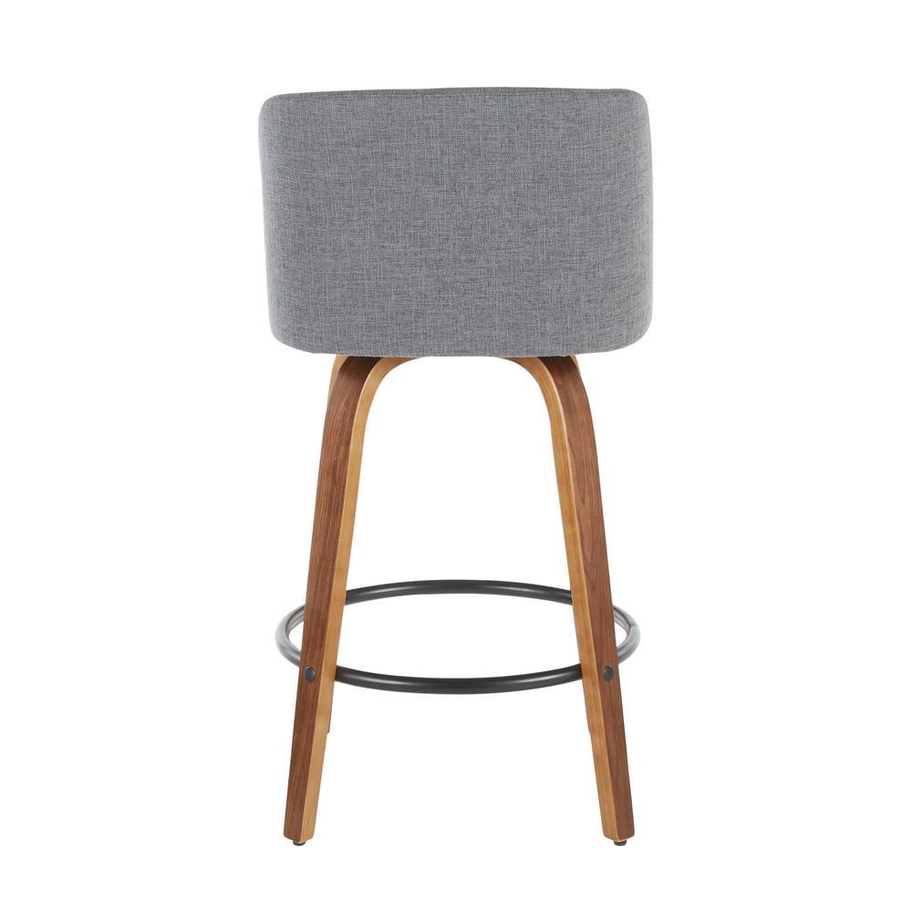 Walnut Wood, Grey Fabric, Black Metal Toriano Counter Stool - Set of 2. Picture 5