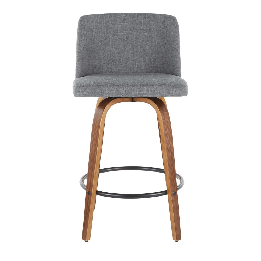 Walnut Wood, Grey Fabric, Black Metal Toriano Counter Stool - Set of 2. Picture 6
