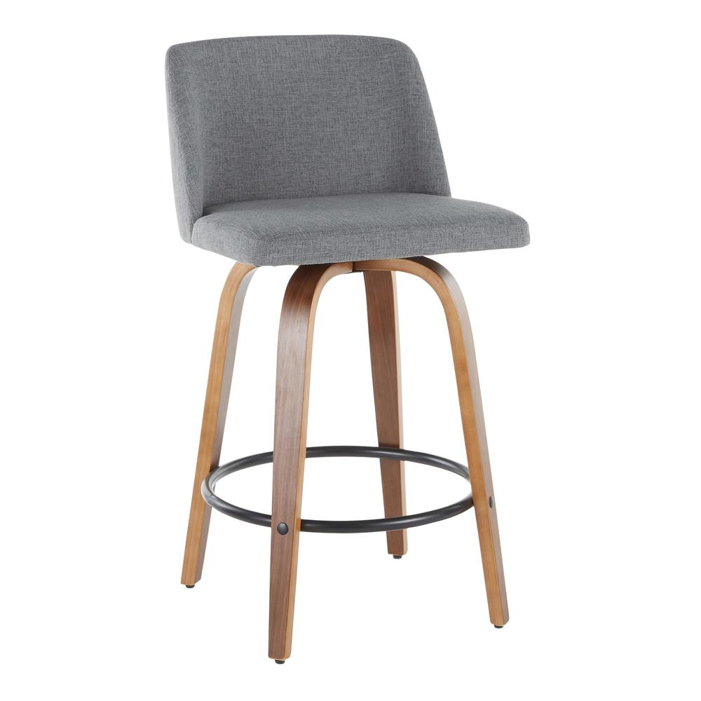 Walnut Wood, Grey Fabric, Black Metal Toriano Counter Stool - Set of 2. Picture 2