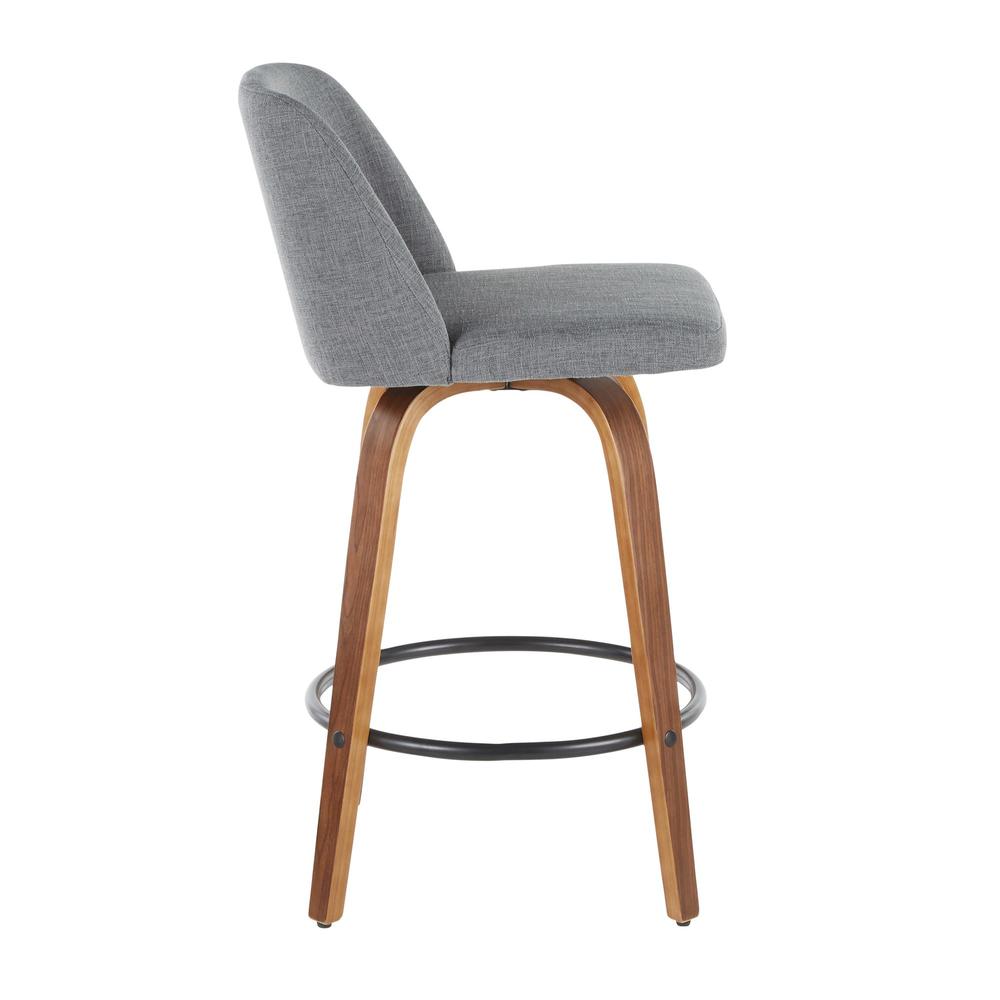 Walnut Wood, Grey Fabric, Black Metal Toriano Counter Stool - Set of 2. Picture 3