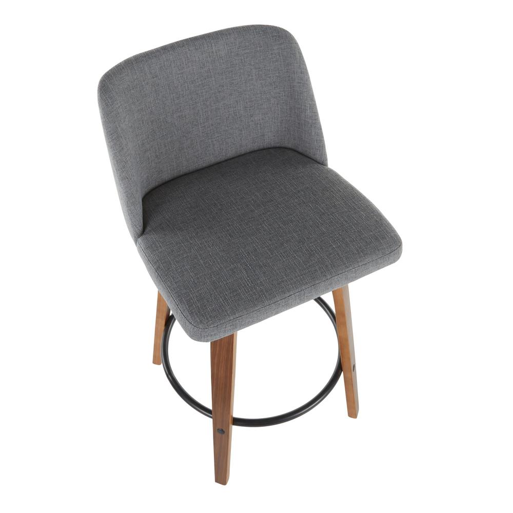Walnut Wood, Grey Fabric, Black Metal Toriano Counter Stool - Set of 2. Picture 7