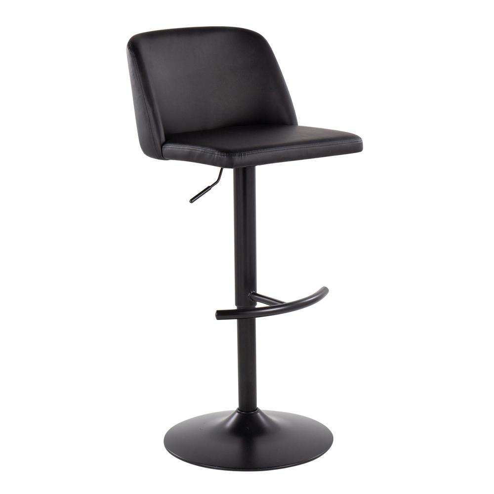 Black Steel, Black PU Toriano Adjustable Bar Stool - Set of 2. Picture 2