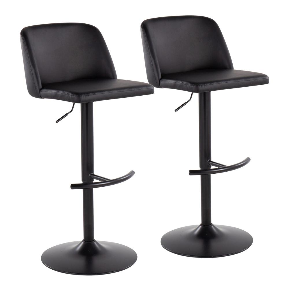 Black Steel, Black PU Toriano Adjustable Bar Stool - Set of 2. Picture 1