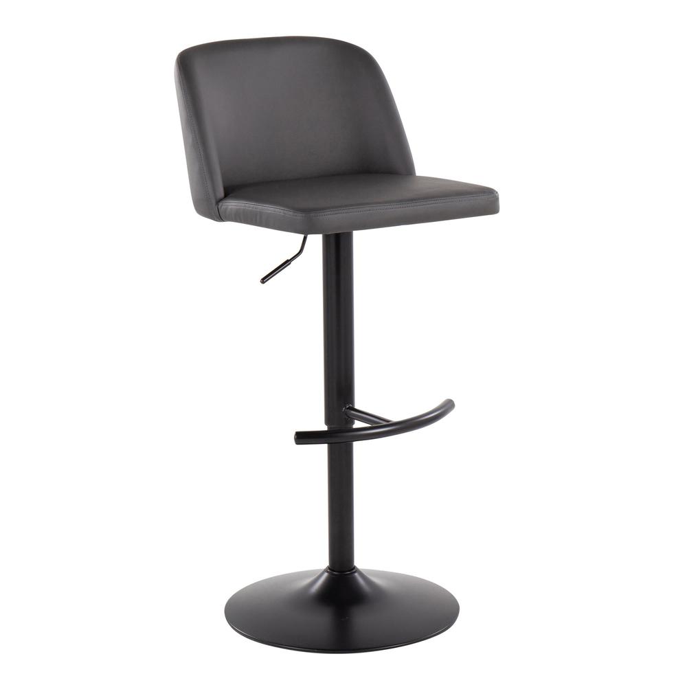 Black Steel, Grey PU Toriano Adjustable Bar Stool - Set of 2. Picture 2