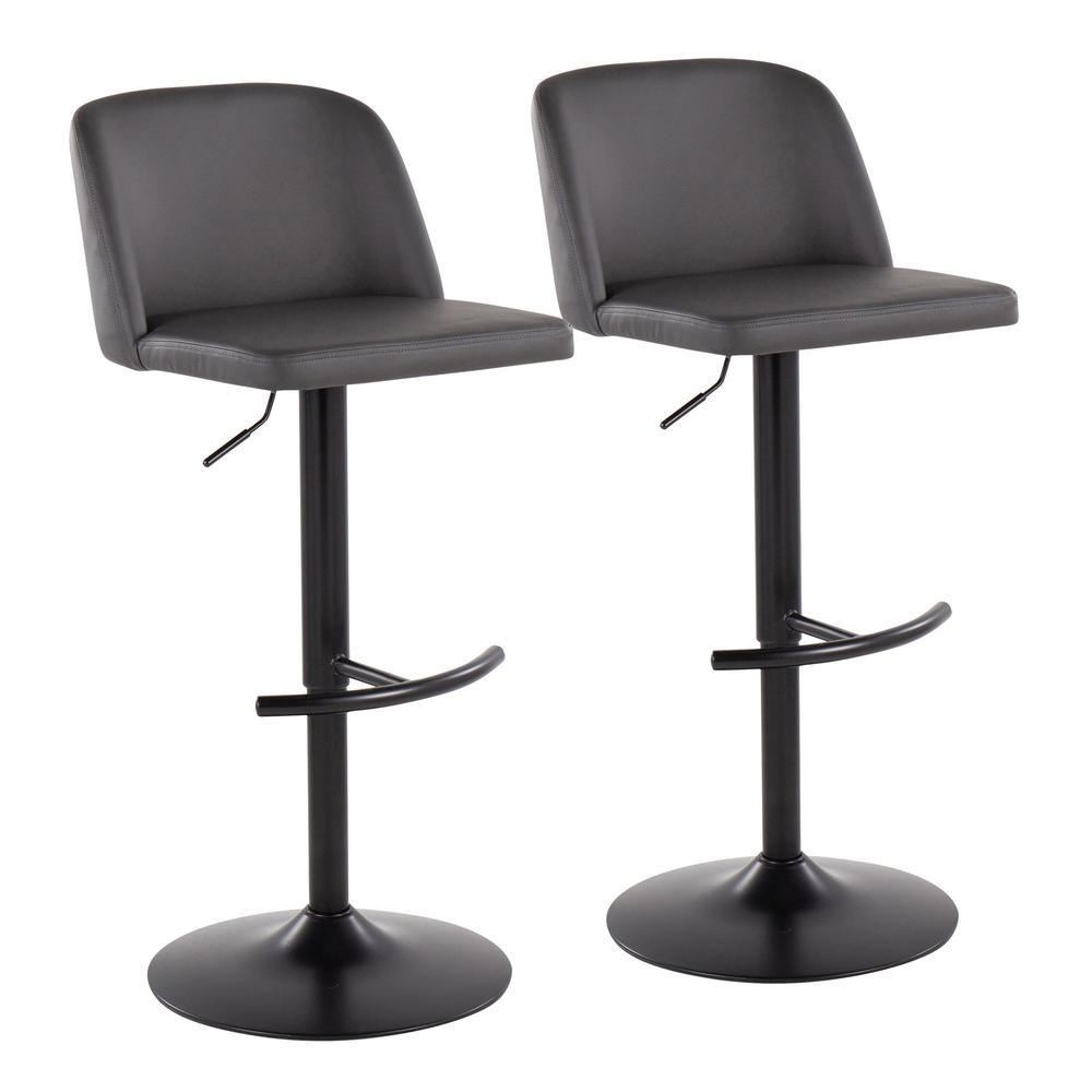 Black Steel, Grey PU Toriano Adjustable Bar Stool - Set of 2. Picture 1