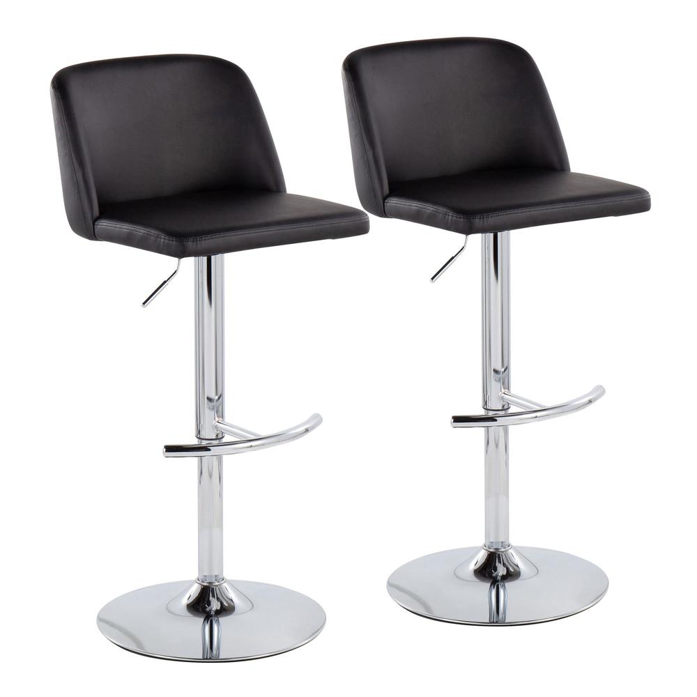 Chrome, Black PU Toriano Adjustable Bar Stool - Set of 2. Picture 1