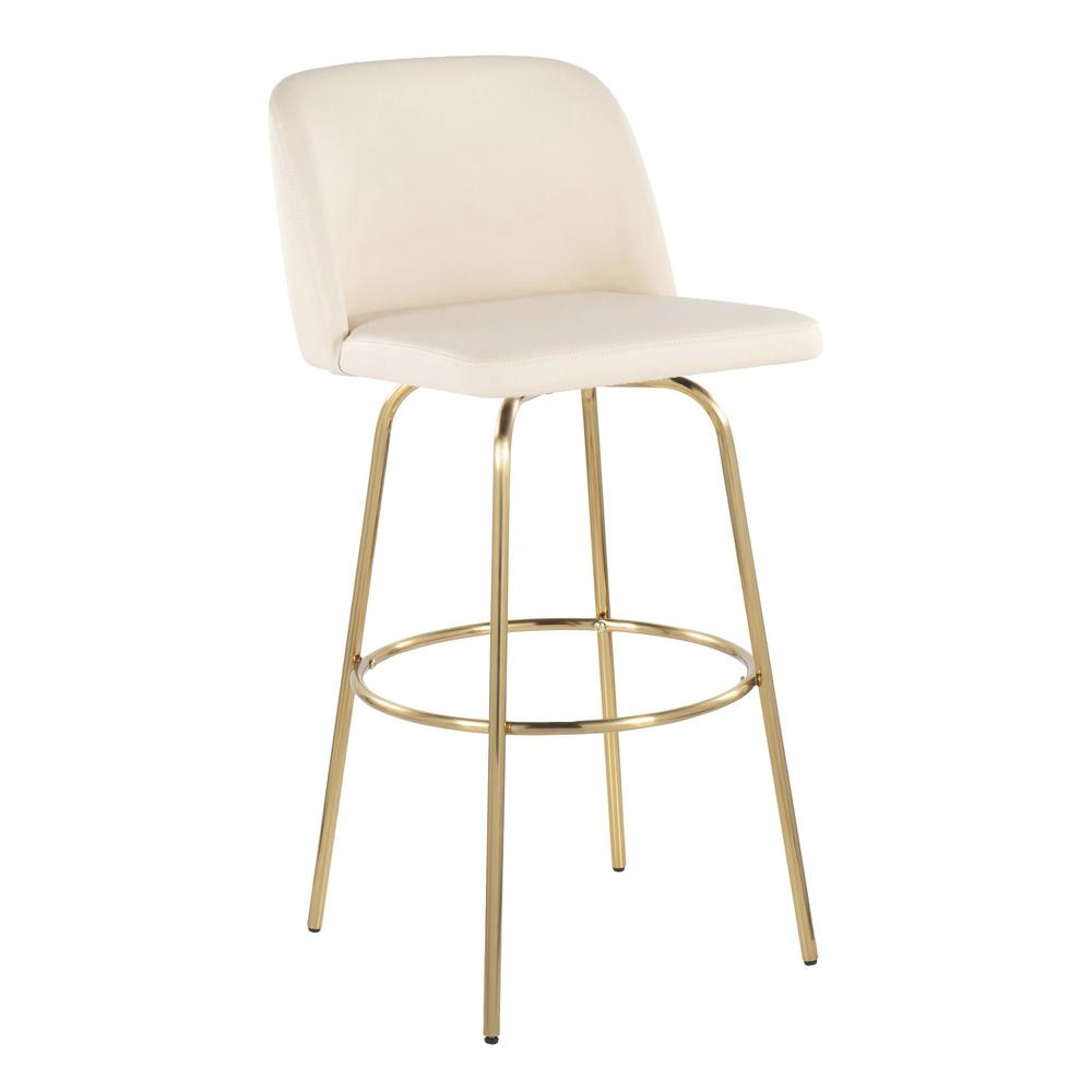 Cream PU, Gold Metal Toriano 30" Fixed Height Barstool - Set of 2. Picture 2