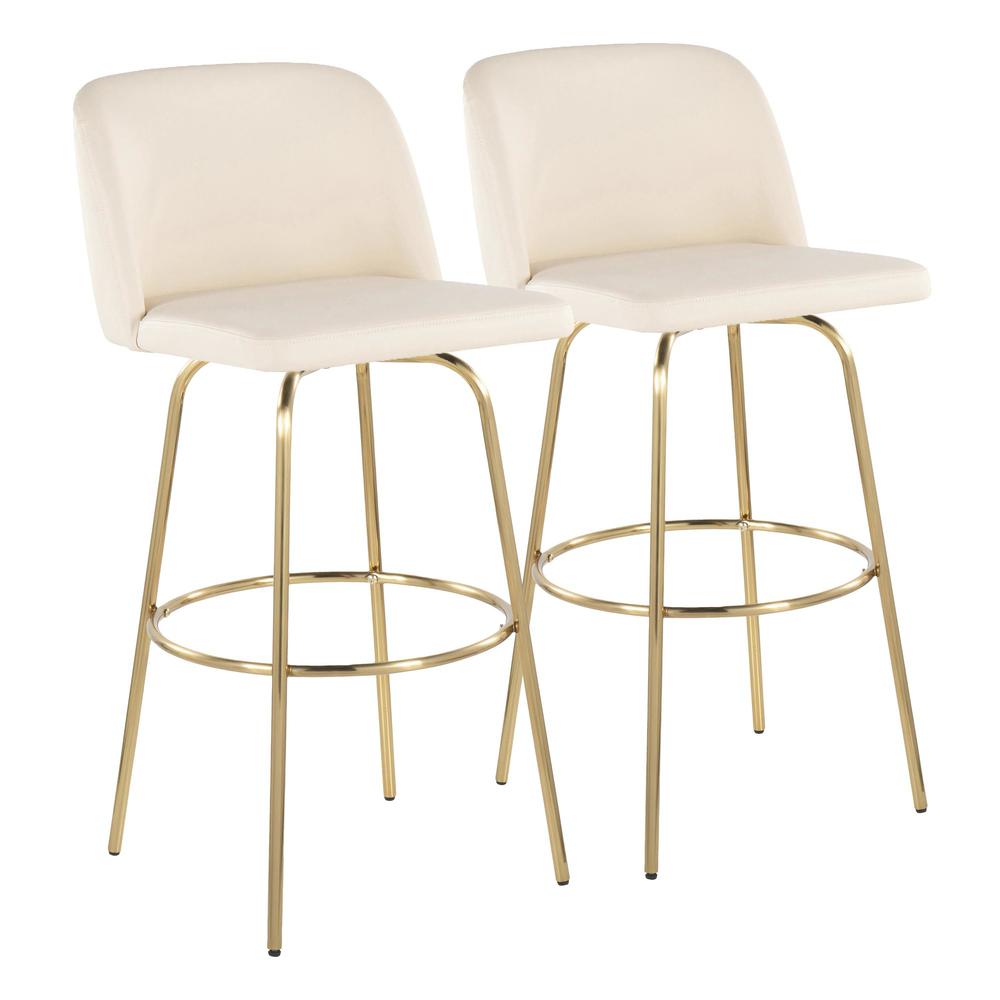 Cream PU, Gold Metal Toriano 30" Fixed Height Barstool - Set of 2. Picture 1