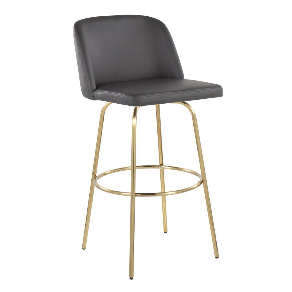 Grey PU, Gold Metal Toriano 30" Fixed Height Barstool - Set of 2. Picture 2