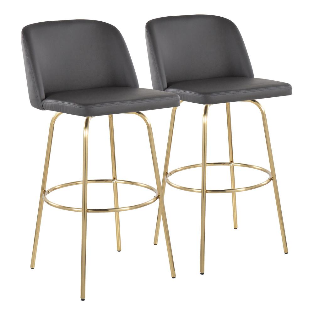 Grey PU, Gold Metal Toriano 30" Fixed Height Barstool - Set of 2. Picture 1