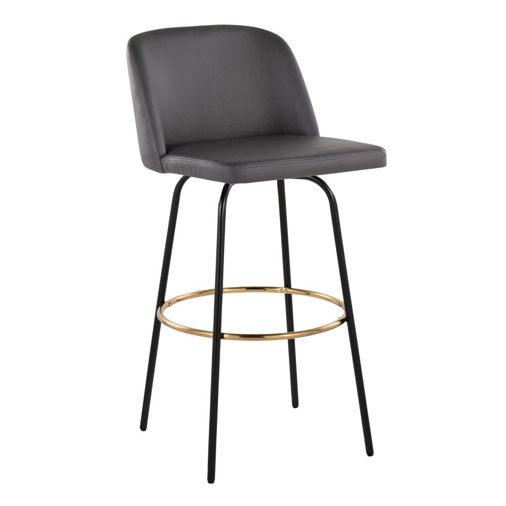 Grey PU, Black Metal, Gold Metal Toriano 30" Fixed Height Barstool - Set of 2. Picture 2