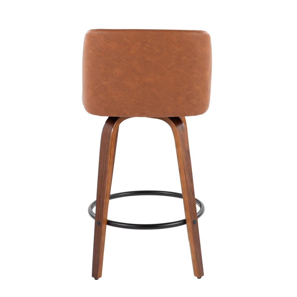 Walnut Wood, Camel PU, Black Steel Toriano 26" Counter Stool - Set of 2. Picture 5
