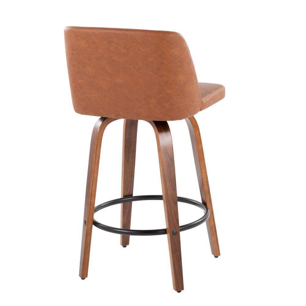Walnut Wood, Camel PU, Black Steel Toriano 26" Counter Stool - Set of 2. Picture 4