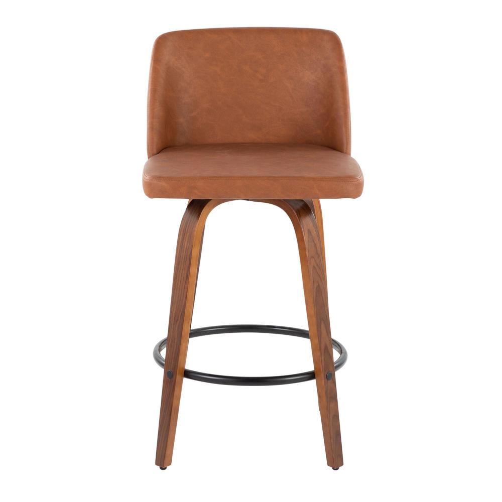 Walnut Wood, Camel PU, Black Steel Toriano 26" Counter Stool - Set of 2. Picture 6