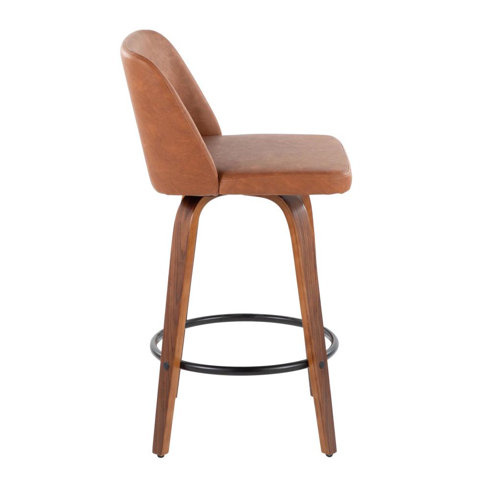 Walnut Wood, Camel PU, Black Steel Toriano 26" Counter Stool - Set of 2. Picture 3