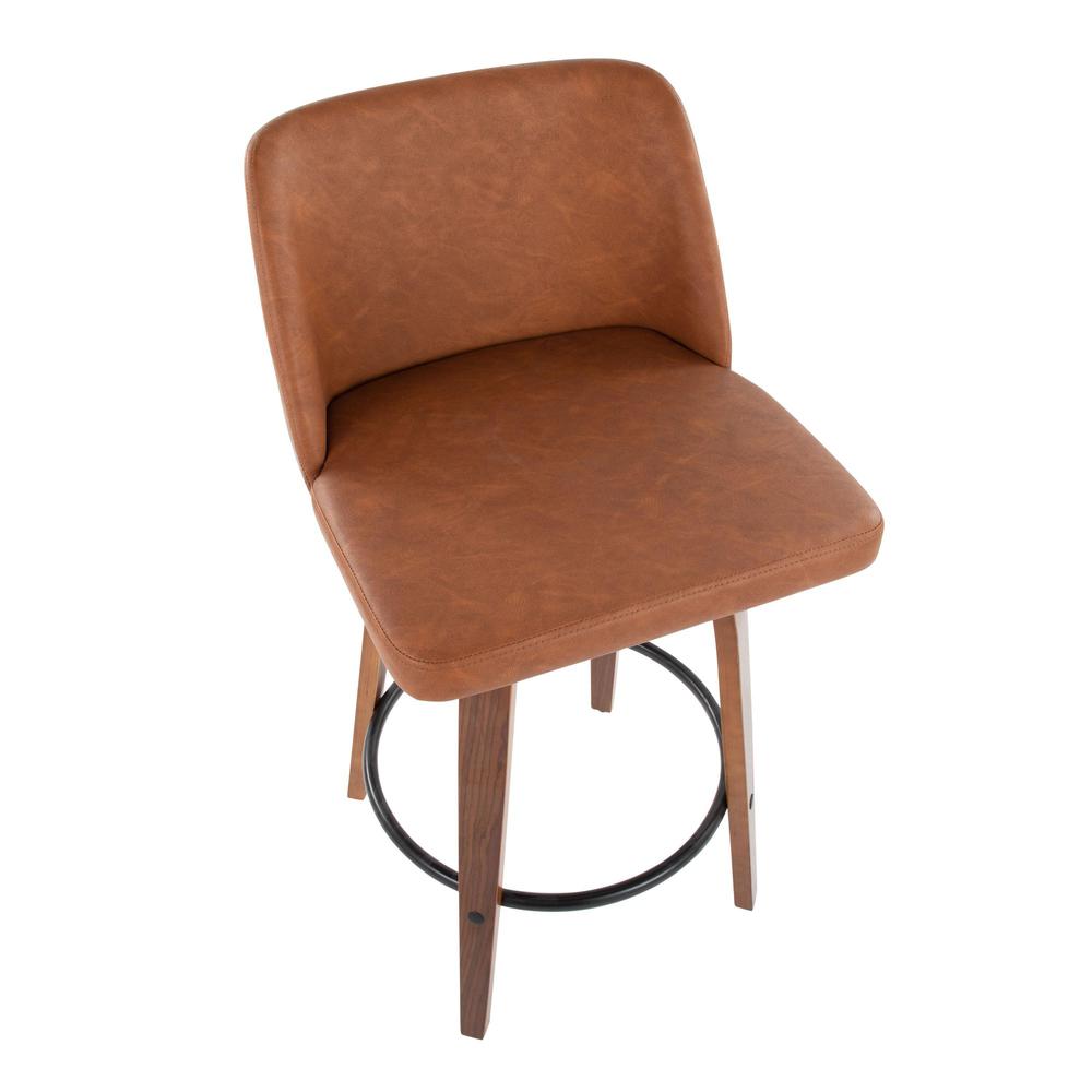 Walnut Wood, Camel PU, Black Steel Toriano 26" Counter Stool - Set of 2. Picture 7