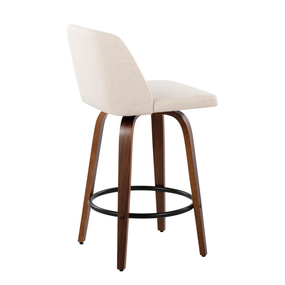 Walnut Wood, Cream Noise Fabric, Black Steel Toriano Counter Stool - Set of 2. Picture 7