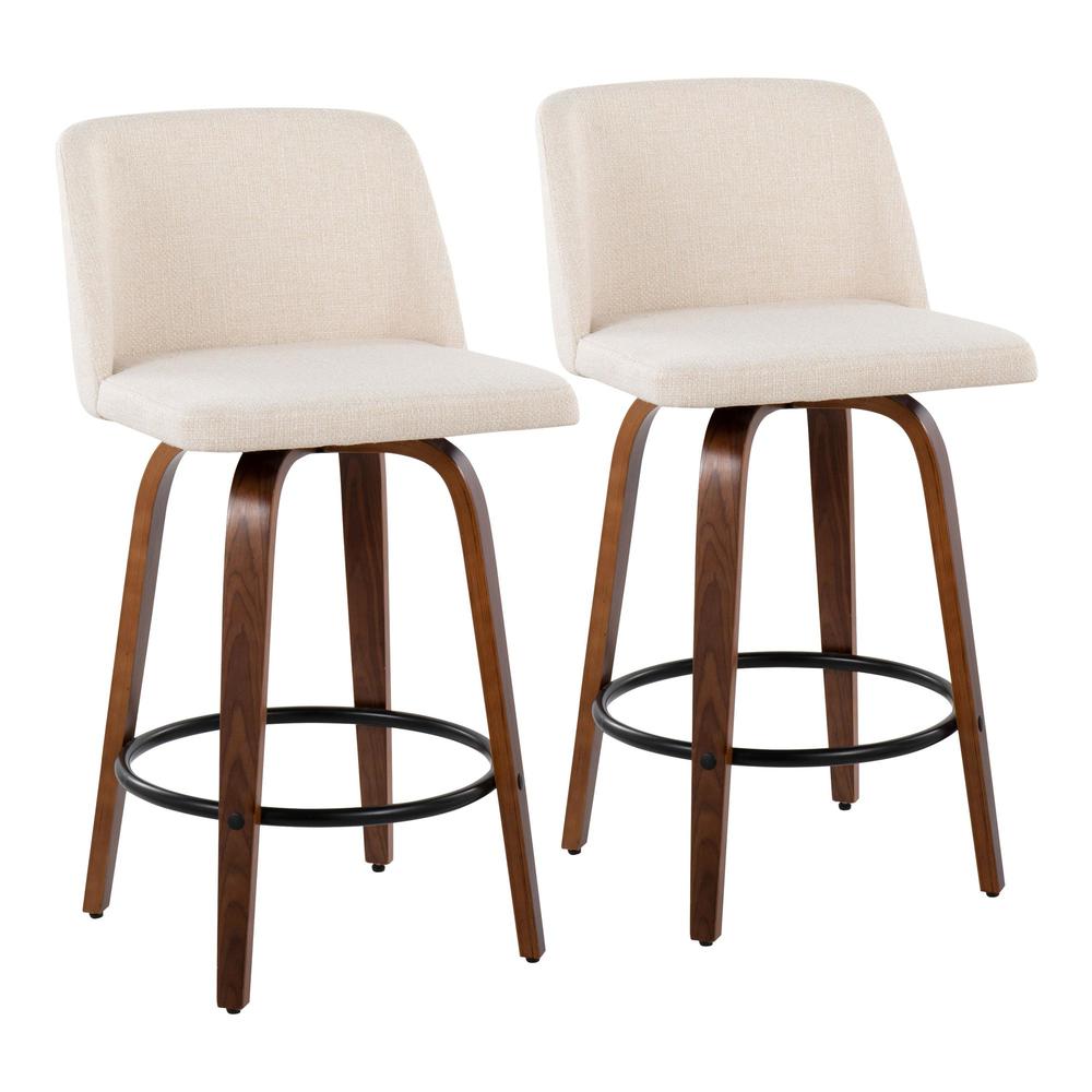Walnut Wood, Cream Noise Fabric, Black Steel Toriano Counter Stool - Set of 2. Picture 1