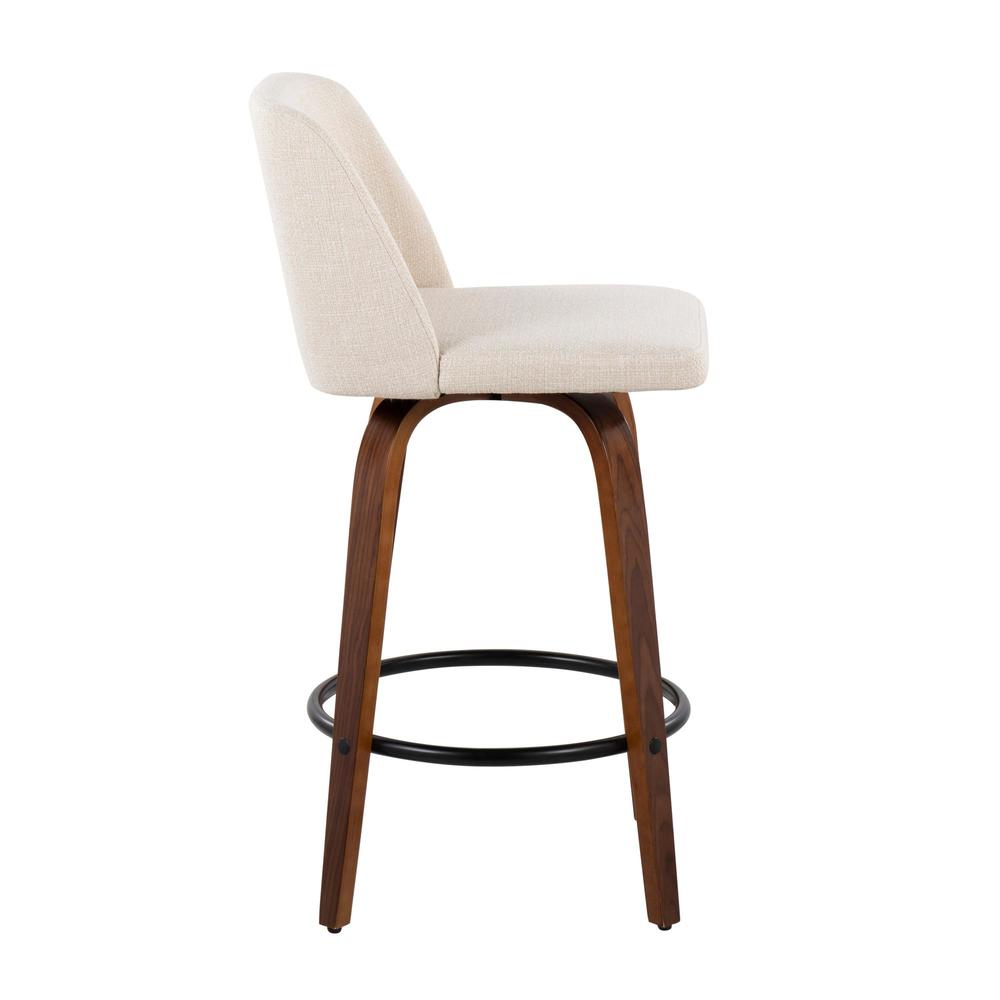 Walnut Wood, Cream Noise Fabric, Black Steel Toriano Counter Stool - Set of 2. Picture 5