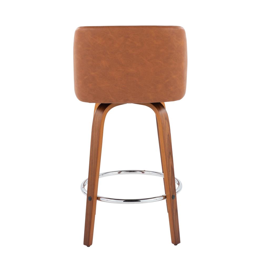 Walnut Wood, Camel PU, Chrome Toriano 26" Counter Stool - Set of 2. Picture 5