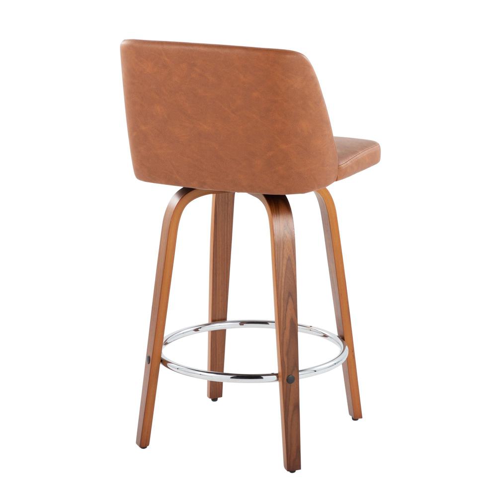 Walnut Wood, Camel PU, Chrome Toriano 26" Counter Stool - Set of 2. Picture 4