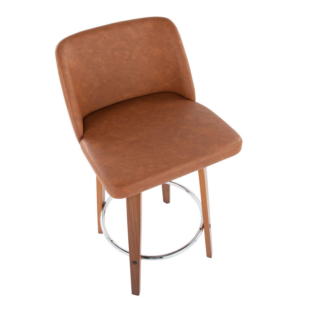 Walnut Wood, Camel PU, Chrome Toriano 26" Counter Stool - Set of 2. Picture 7
