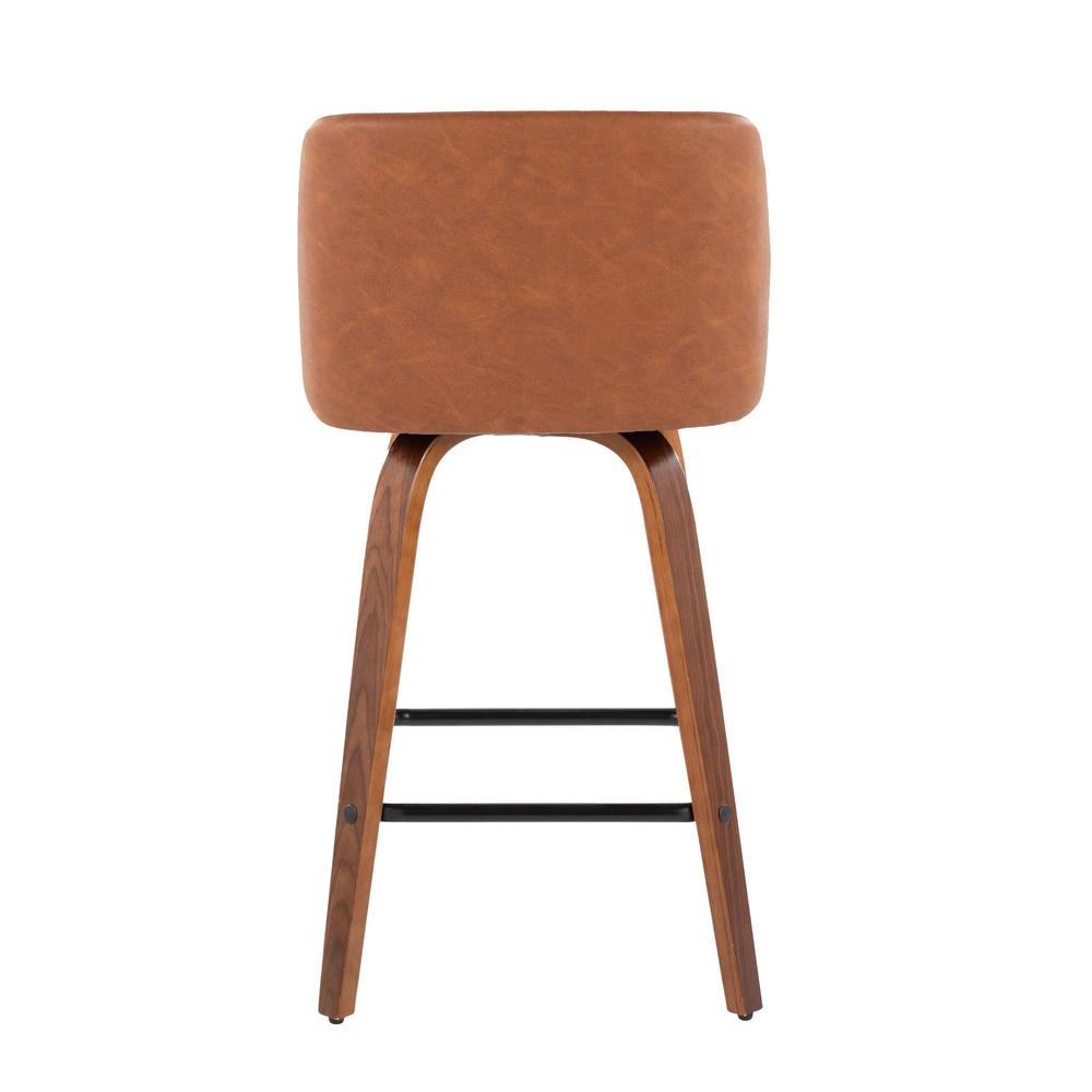 Walnut Wood, Camel PU, Black Steel Toriano 26" Counter Stool - Set of 2. Picture 5