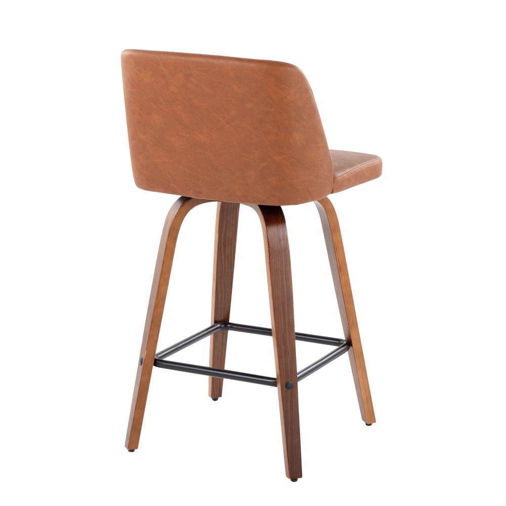 Walnut Wood, Camel PU, Black Steel Toriano 26" Counter Stool - Set of 2. Picture 4