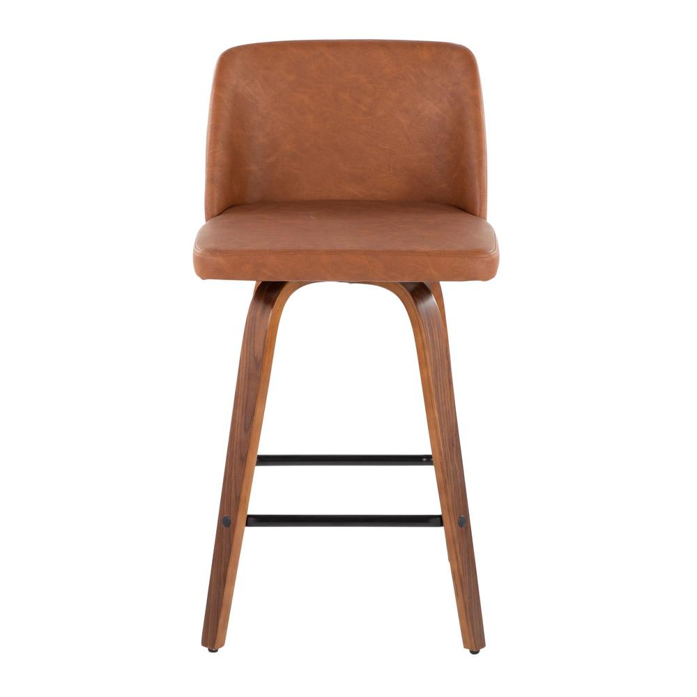 Walnut Wood, Camel PU, Black Steel Toriano 26" Counter Stool - Set of 2. Picture 6