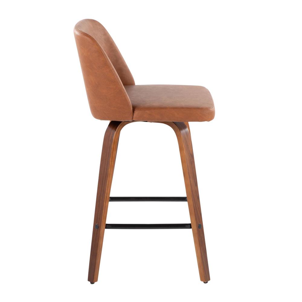Walnut Wood, Camel PU, Black Steel Toriano 26" Counter Stool - Set of 2. Picture 3