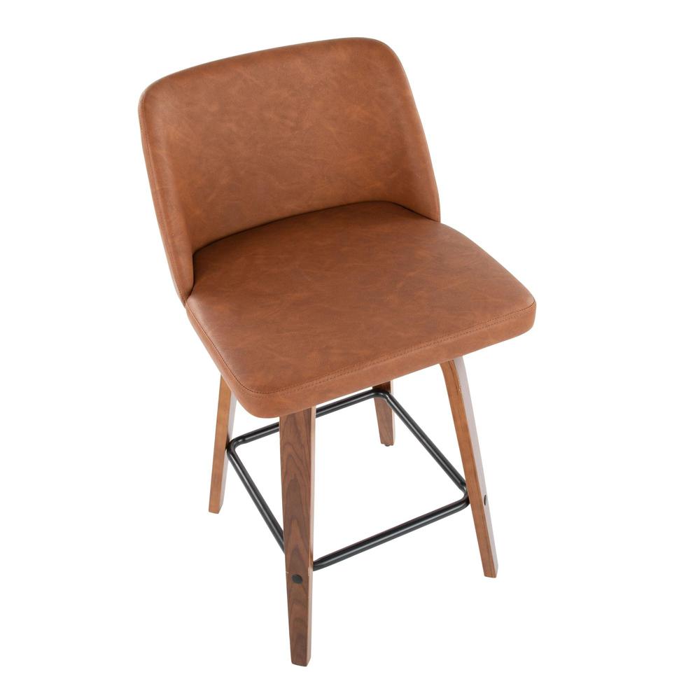Walnut Wood, Camel PU, Black Steel Toriano 26" Counter Stool - Set of 2. Picture 7