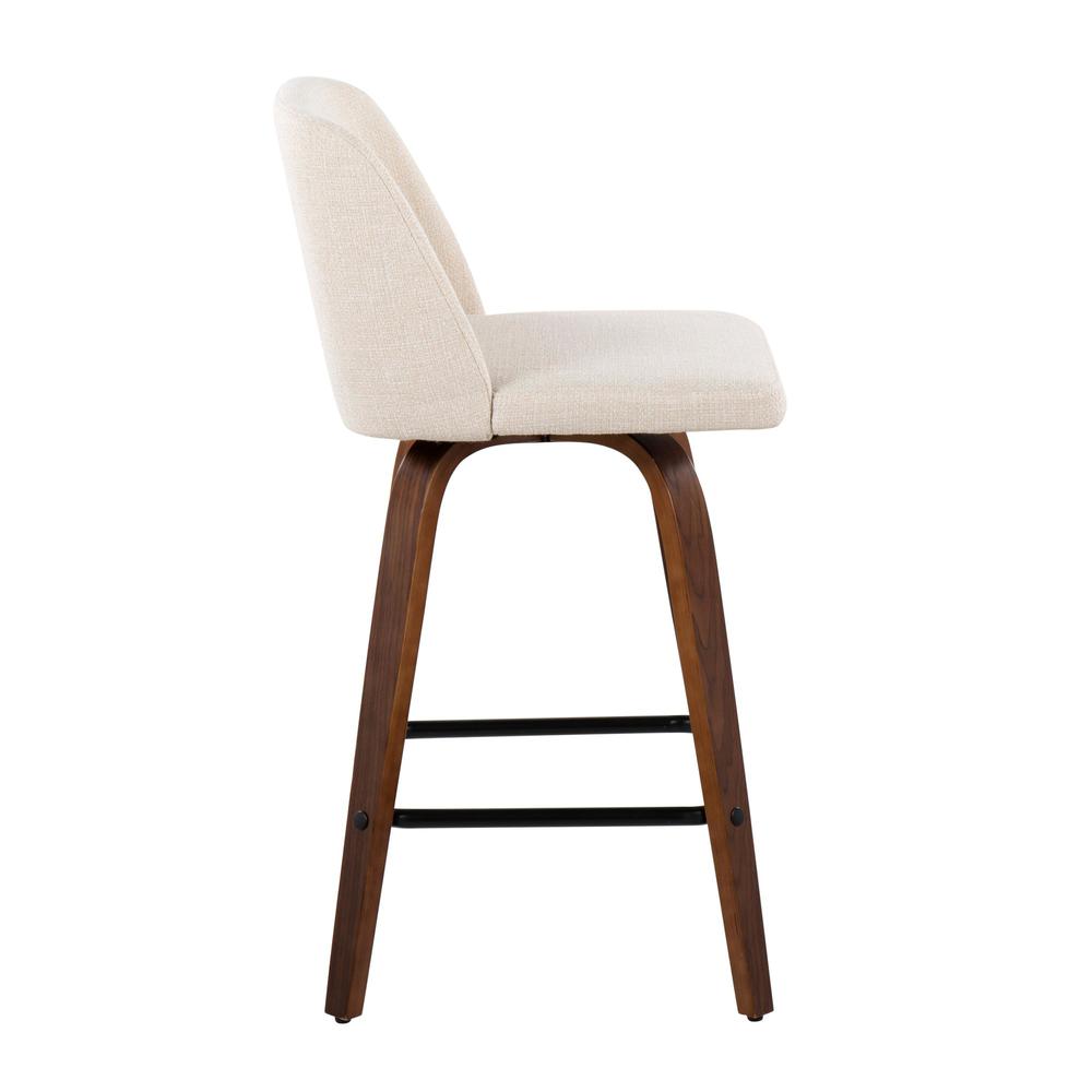 Walnut Wood, Cream Noise Fabric, Black Steel Toriano Counter Stool - Set of 2. Picture 6