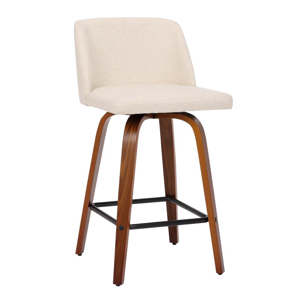 Walnut Wood, Cream Noise Fabric, Black Steel Toriano Counter Stool - Set of 2. Picture 4