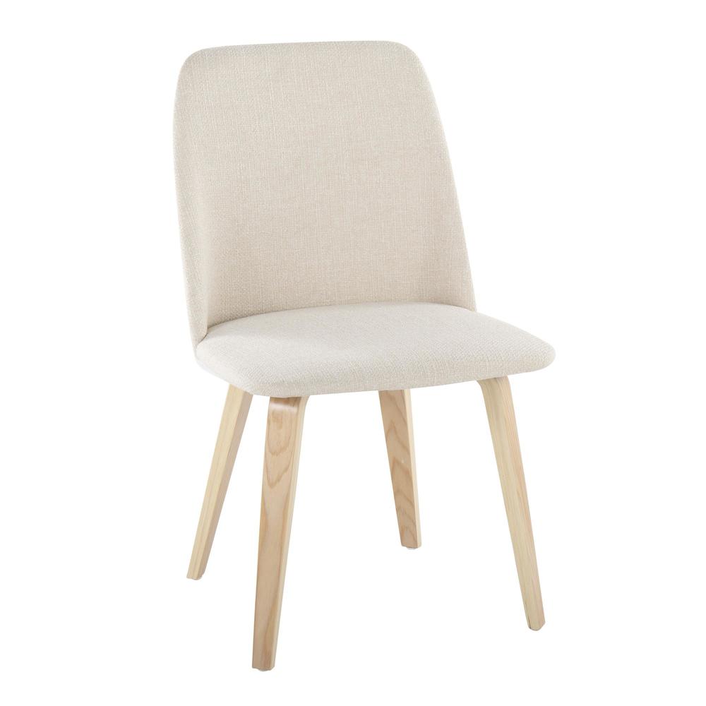 Natural Wood, Cream Fabric Toriano Dining Chair - Set of 2. Picture 2