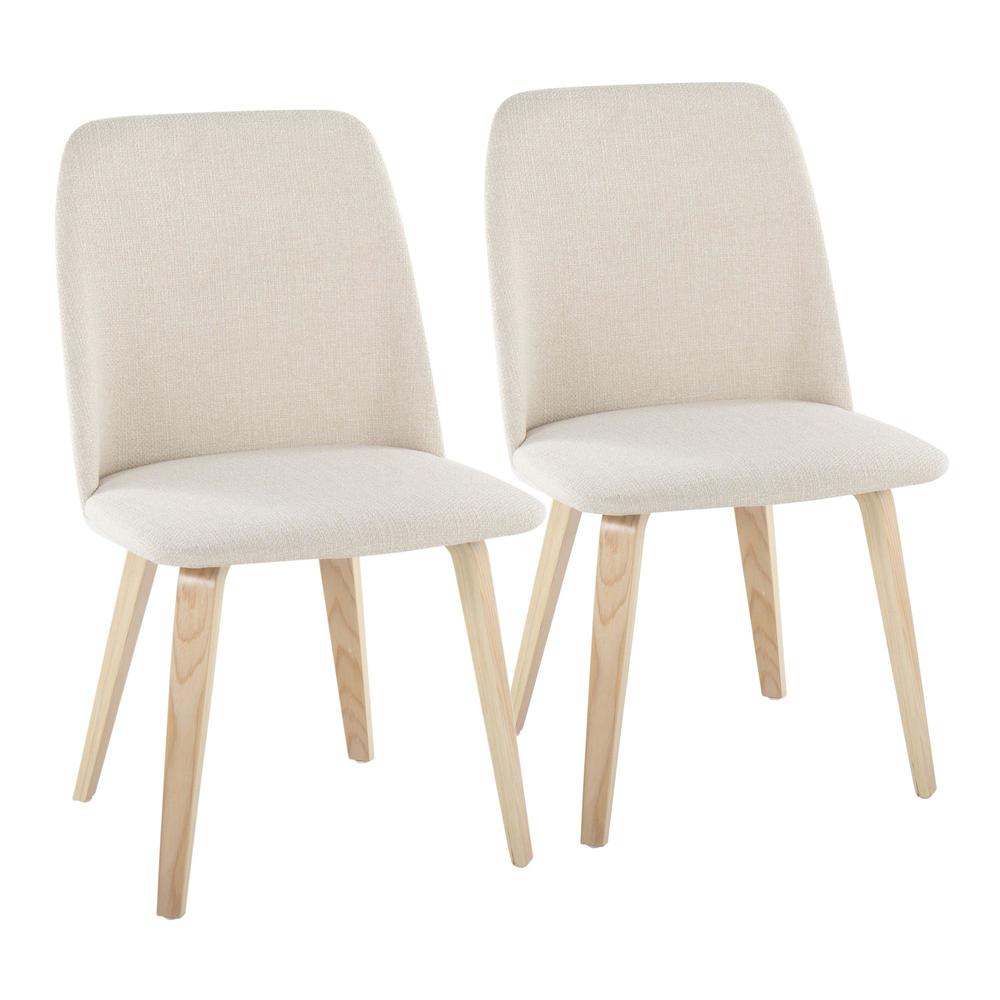 Natural Wood, Cream Fabric Toriano Dining Chair - Set of 2. Picture 1