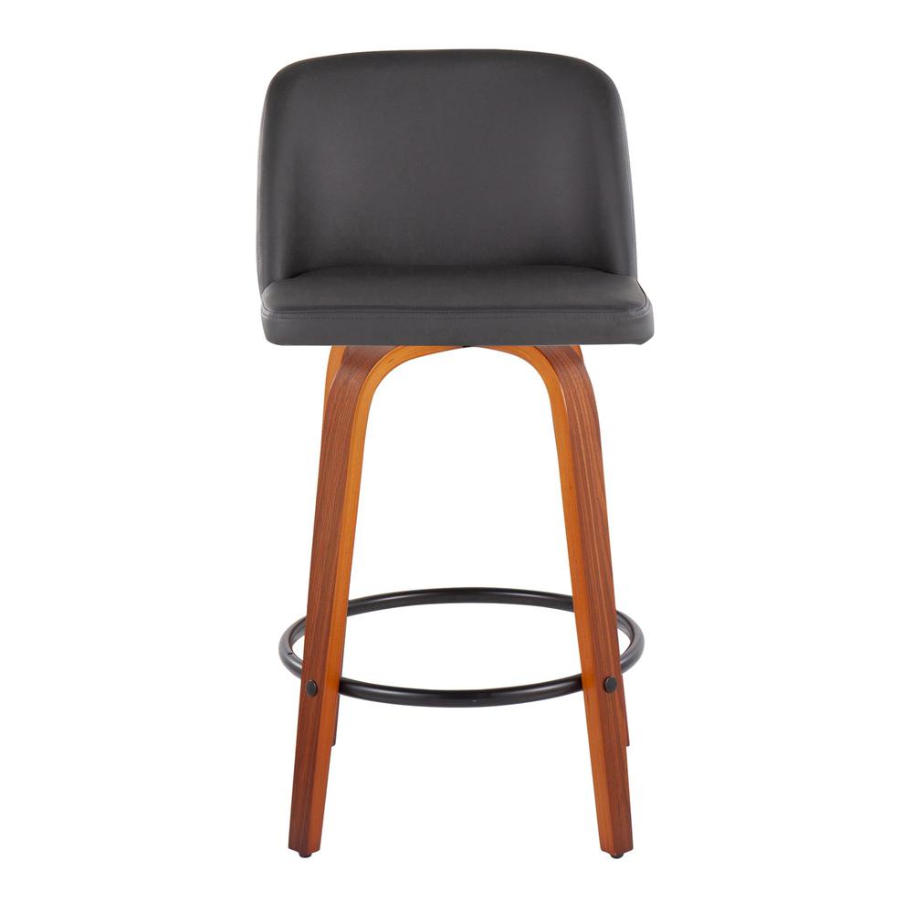 Walnut Wood, Grey PU, Black Steel Toriano Fixed-Height Counter Stool - Set of 2. Picture 6