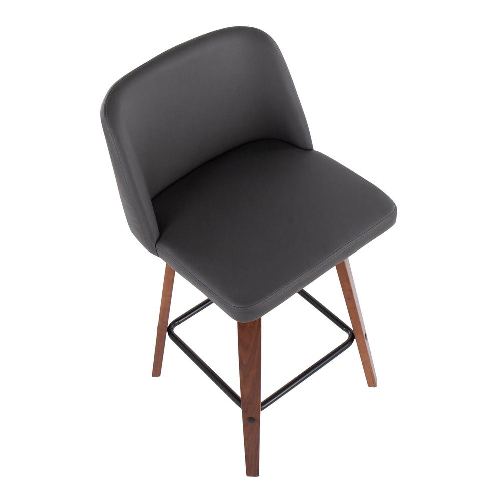 Walnut Wood, Grey PU, Black Steel Toriano Fixed-Height Counter Stool - Set of 2. Picture 7