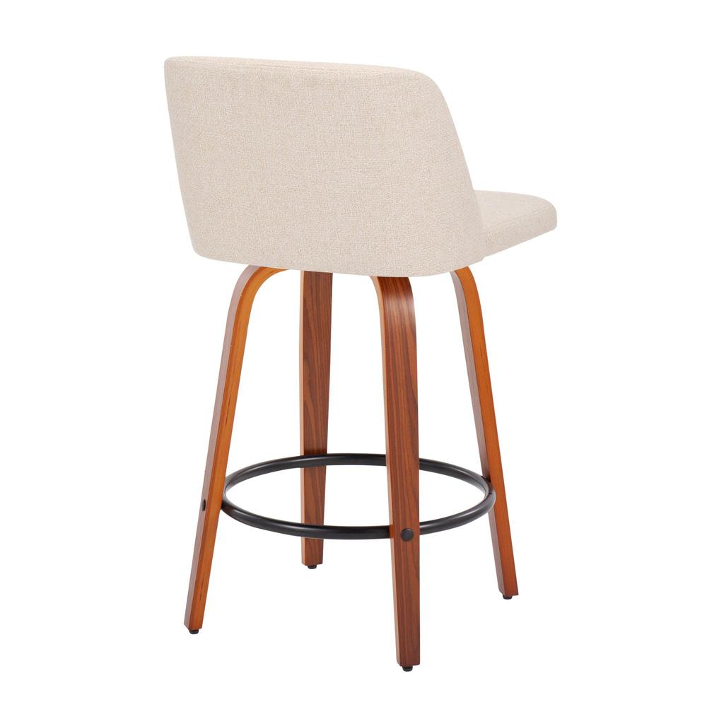 Walnut Wood, Cream Noise Fabric, Black Steel Toriano Counter Stool - Set of 2. Picture 6