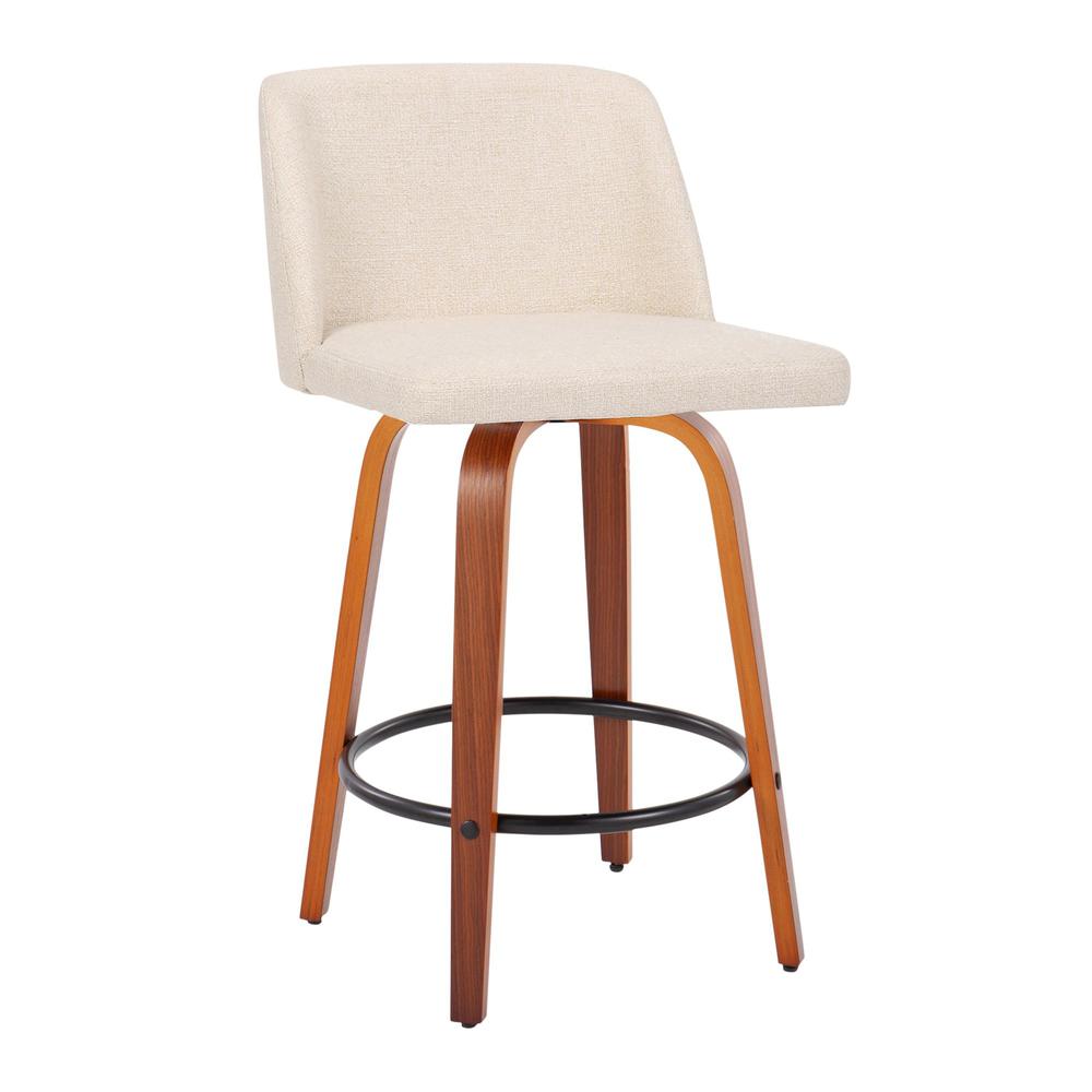 Walnut Wood, Cream Noise Fabric, Black Steel Toriano Counter Stool - Set of 2. Picture 3